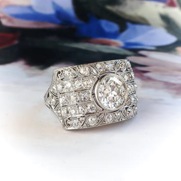 Art Deco Platinum 2.54ctw. Diamond Cocktail Engagement Ring Platinum 