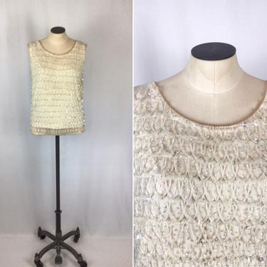 Vintage 60s Sweater | Vintage white sequins sweater vest | 1960s hand beaded evening top 