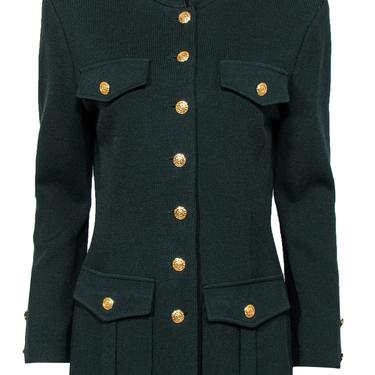 St. John - Emerald Green Knit Jacket w/ Gold Buttons Sz 8