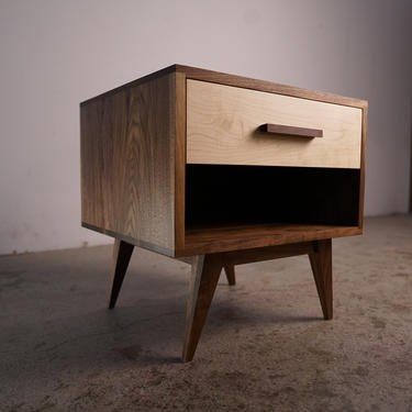 Moline Nightstand, Mid Century Nightstand with Drawer, Solid Hardwood Modern Side Table (Shown in Walnut + Maple) 