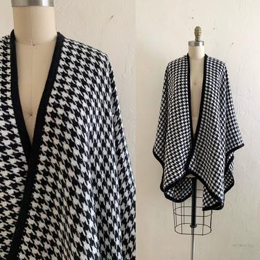 vintage black white herringbone cape shawl 