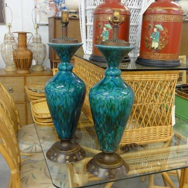 Pair of Blue &amp; Green Mid Century Lamps