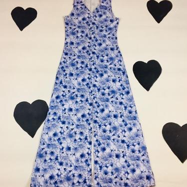 90's cyber Y2K blue daisy picture print front slit maxi dress / 1990's zip up Street Code raver zipper front Delia's Sassy UNIF dress S USA 