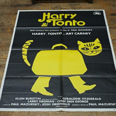 Vintage 1970s Harry Tonto Italian Movie Poster Mid-Century Cat Graphic Design 