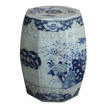 Chinese Blue &amp; White Porcelain Scenery Octagon Stool Table cs3874S