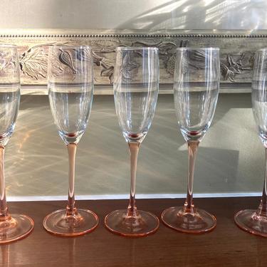 Pink Stemmed Champagne Flutes Set of Five 