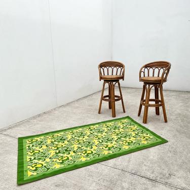 Green and Yellow Needlepoint Textile Rug