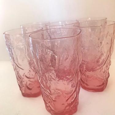 Vintage Set of (7 ) Pink Morgantown Seneca  Driftwood  Glasses Ice Tea Tumblers 