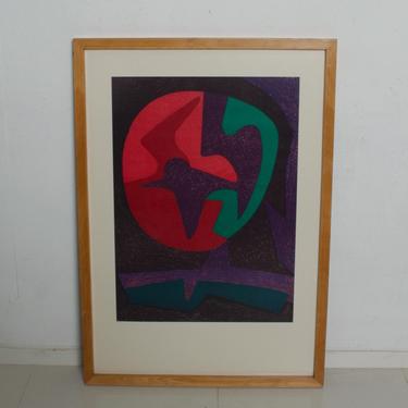 Pedro Coronel Colorful Modern Dove Abstract Lithograph Purple 