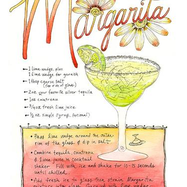 Cocktail Margarita Illustrated Recipe Art Print