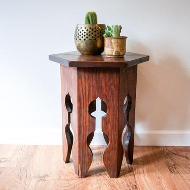 Vintage Bohemian Moroccan Style Wood Hexagon Accent Table 