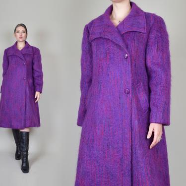 Vintage Mohair Coat | Mod Mohair Coat | Purple Mohair Peacoat 