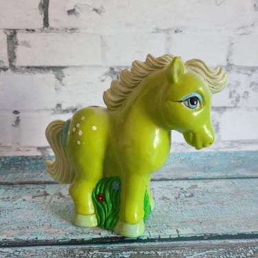 Vintage 1984 My Little Pony Piggy Bank - Small World Importing - Made In Taiwan - Lime Green Pony 