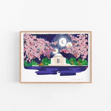 Cherry Blossoms over Jefferson Memorial, Washington DC Landscapes, Cubicle Decor 