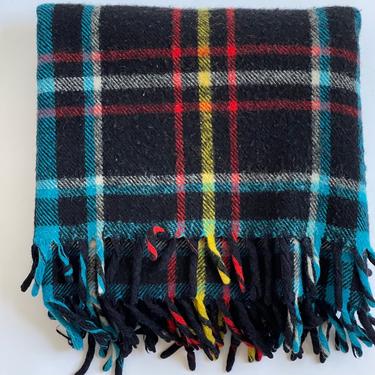 Wool Plaid Stadium/Picnic/ Blanket in Teal Yellow Navy White and Red Retro 1960’s 