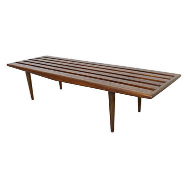 Vintage Mid-Century Danish Modern Sculpted Low Slat Bench Coffee Table 