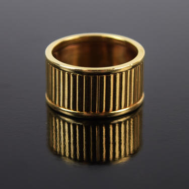 Vintage Estate 14k Solid Gold Thick Band Ring Reeded Channeled Design 