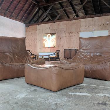 Vintage Caramel Leather 3 Piece &amp;quot;Rock&amp;quot; Sofa Set by Gerard Van Den Berg for Montis 