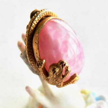 Pink Peking Glass Dragon's Egg Dragon Ring with Sterling Silver Shank 