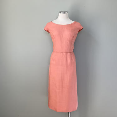 1950s Sweet Peach Silk Linen Easter Dress | Size Large 