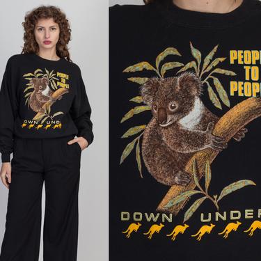 90s People To People Down Under Koala Bear Sweatshirt - Men's Large, Women's XL | Vintage Black Australia Tourist Pullover 
