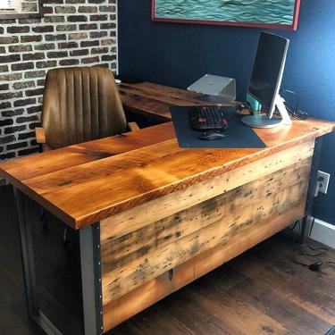 L Shaped Desk. Desk With Modesty Panel. Desk With Privacy Wall. Industrial Desk. Reclaimed Wood Desk. Office Desk. Corner Desk. Rustic Desk. 