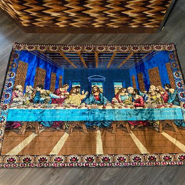 Huge Vintage 1970s Wall Tapestry Jesus Last Supper 