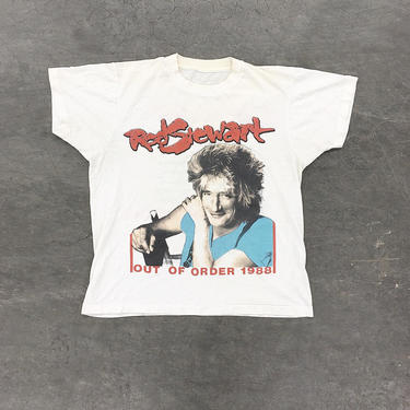 Vintage Rod Stewart Tee Retro 1980s Out of Order + Tour Shirt + Live in Concert + Graphic T-Shirt + Single Stitch + Unisex Apparel 