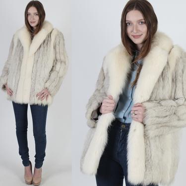 Vintage 80s Saga Arctic Fox Fur Jacket Plush Ivory Shawl Collar Suede Corded Coat 