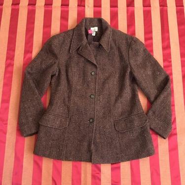 vintage 80s tweed jacket - Anne Klein brown herringbone jacket / A Line by Anne Klein - 1980s tweed riding jacket - vintage wool blazer 