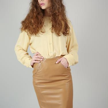 Vtg 80s Evan Arpelli Tan Leather Pencil Skirt / XS Camel Wiggle Skirt 