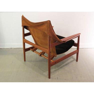 Rare Hans Olsen Danish Teak Sling Lounge Chair