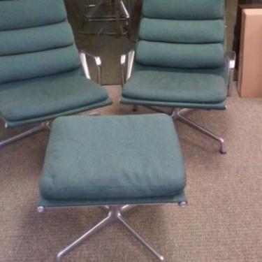 Charles Eames Herman Miller High Back Aluminum Chairs and Ottoman