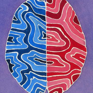 Both Sides Brain -  original watercolor painting - neuroscience art 