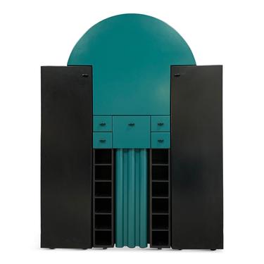 Post Modern Interlübke Teal and Black Bar with Fold-Down Plate, Germany, 1970s