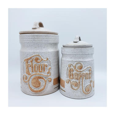 Vintage Ceramic Kitchen Canisters | Set of 2 Large Jars with Lids | Flour &amp; Coffee Containers Dry Food Storage 