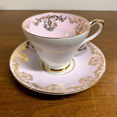 Vintage Royal Sutherland Fine Bone China Tea Cup and Saucer Pink and Gold 