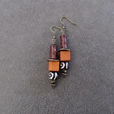 Ethnic earrings, wooden earrings, modern dangle earrings, artisan earrings, bold statement earrings, unique earrings, orange earrings 2 