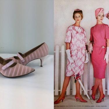 Showing Everyone Your Very Best  - Vintage 1950s 1960s Naturalizer Shell Pink Striped Kitten Heels - 8 