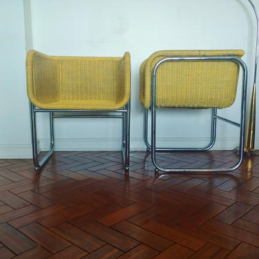 Vintage Modern Harvey Probber Style Wicker and Chrome Chairs - Set of 2 