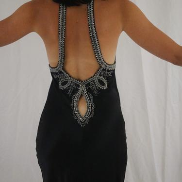 Vintage Black Silk + Beaded Victoria’s Secret Silk Slip Dress - Full Length Silk Dress - XS/S 