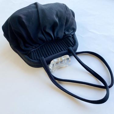 1940s Black Evening Bag | 40s Black Faille Handbag 