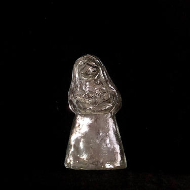 Vintage Modern LARGE Art Glass Paperweight Madonna Mother &amp; Child Figural Figurine Flat Back Textured 8.5&amp;quot; Tall 