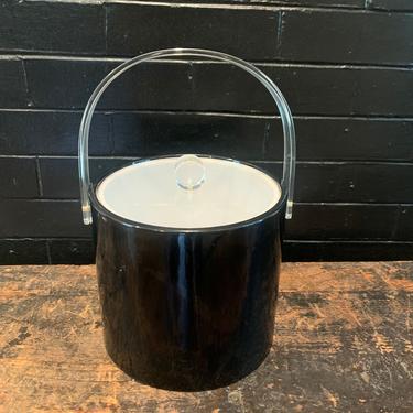Mid Centur Modern Black Ice Bucket Plastic with Clear Plastic Handle and Lid 