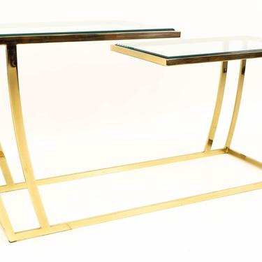 Leon Rosen for Pace Style Brass &amp; Glass Mid Century Bi-level Console - mcm 