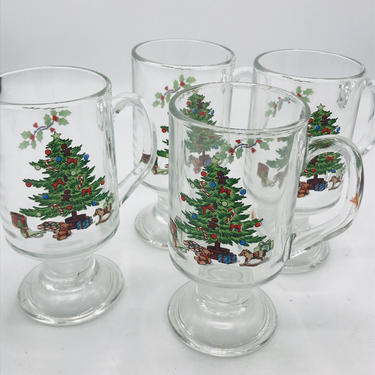 Vintage (4)  Luminarc Noel Christmas Tree Clear Glass Irish Coffee Cups or Mugs 