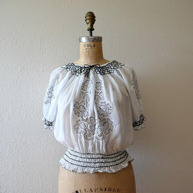 1940s rayon embroidered top . vintage 40s 50s blouse 
