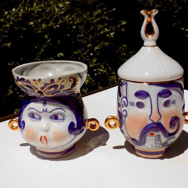 Set of 2 USSR Kiev Porcelain 2 Face Cossack Cups