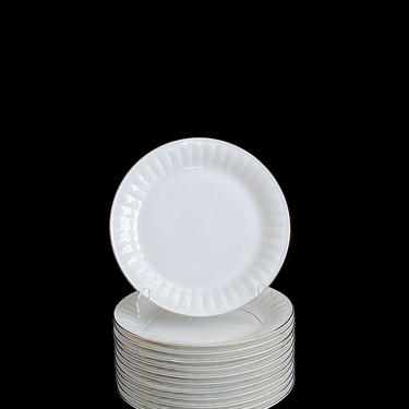 Vintage ARZBERG Germany Formentwurf White Porcelain 7 5/8&amp;quot; Side Plates w/ Silver Band Ribbed Design German 1960s 