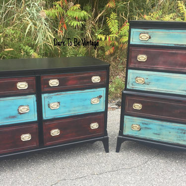SOLD Vintage Dressers - Bohemian Painted Dresser - Rustic Farmhouse Dressers - Credenza -  Buffet  - Painted Furniture - Shabby Chic Dresser 